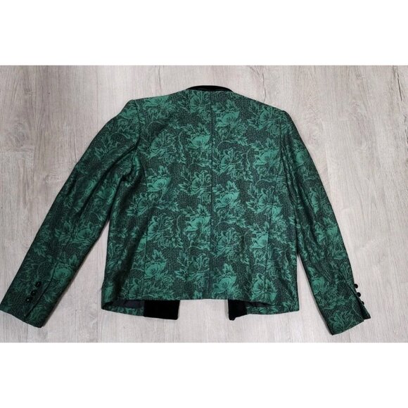 VINTAGE 80s Black Green Wool Velvet floral blazer Jaquard Brocade size 8/9 - Picture 3 of 7